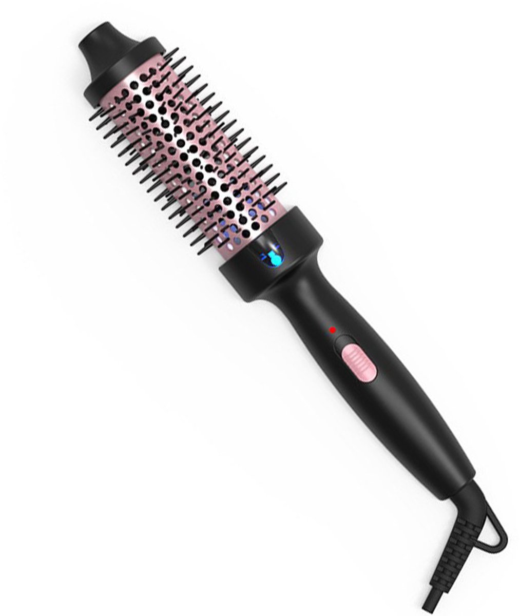 Krulborstel met warm water, 1,5 inch, dubbele spanning, warme ionische, snel verwarmende ronde borstel, Geschikt voor halflang en lang haar (zwart)
