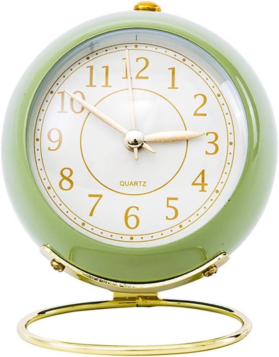 Retro Analoge Wekker – Stil Zonder Tikkend Geluid – Nachtlicht & Luid Alarm – Compact & Draagbaar – Gouden Design