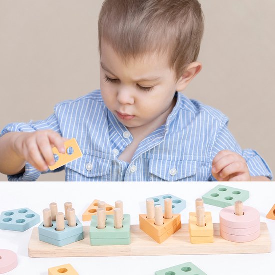 Montessori-speelgoed Voor Kinderen Vanaf 1 Jaar - Houten Vormensorteerder En Stapelpuzzel - Speelgoed Voor Peuters Die Leren, Fijne Motoriek En Ontwikkeling Bevorderen, Voor Jongens En Meisjes van Playwell — afbeelding 5