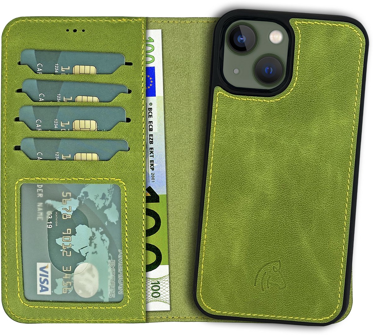 Pulledro geschikt voor iPhone 14 Plus lederen Uitneembare BookCase hoesje - Ɠold Ɠreen