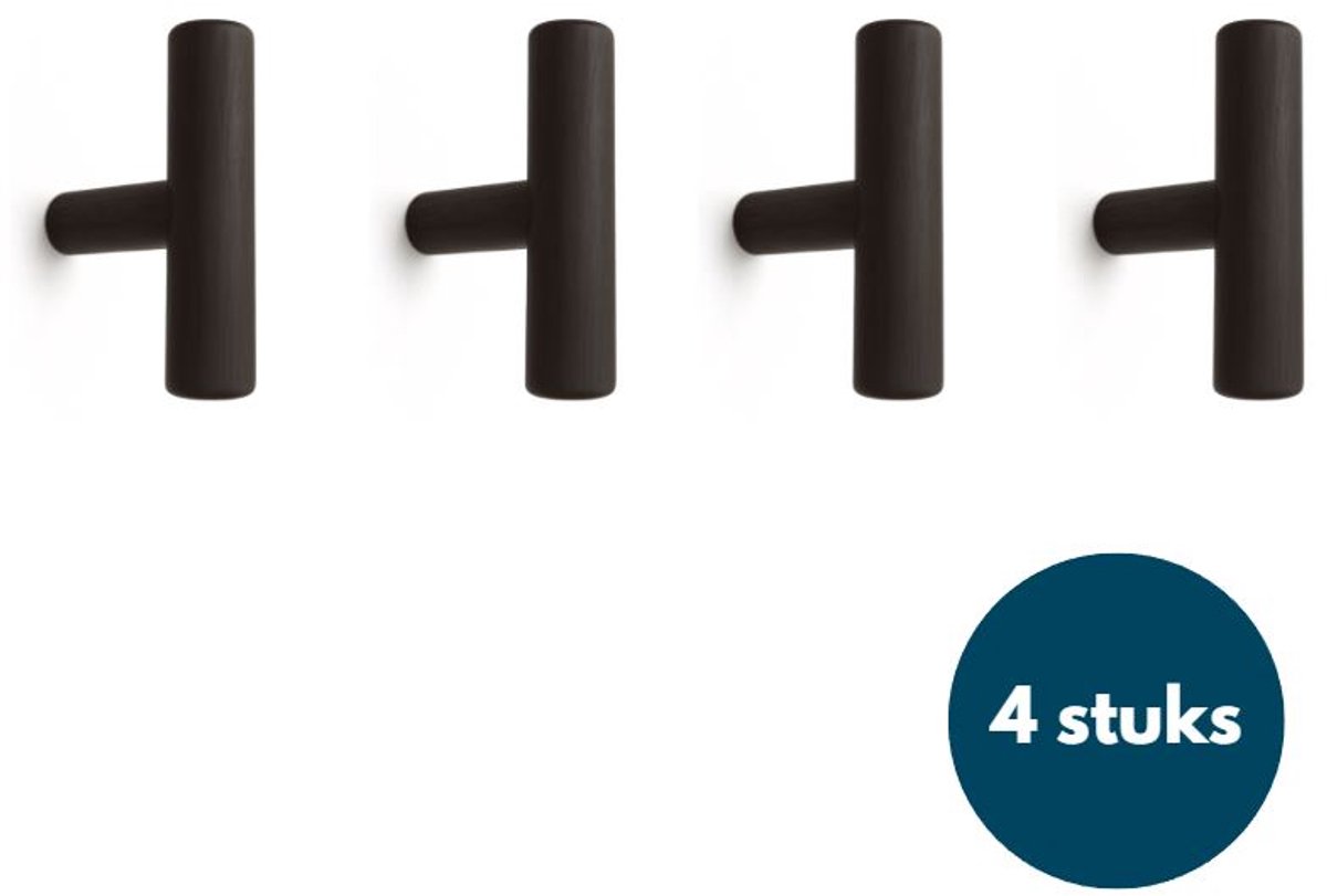 Jashaken hout - Zwart - Kapstok haken - Wandhaken - Wandkapstok - 4 stuks