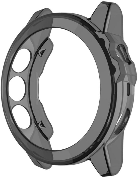 Transparante zwarte TPU smartwatch case met uitsparingen voor knoppen en sensoren.