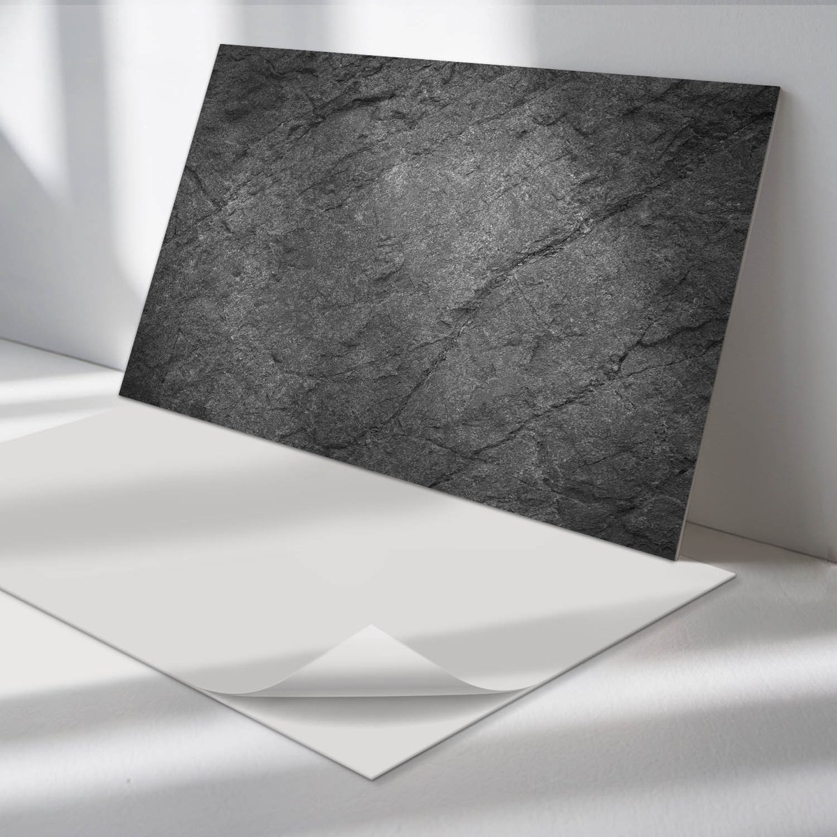 Wallfluent Vinyl Tegels - Natuursteen textuur Vinyl Wandtegels - 60 cm x 30 cm - Grijs PVC Tegels - Verpakking van 6 stuks - Rechthoek PVC Tegels - Texturen Plaktegels - Wand PVC Tegels - Plaktegels Keuken en Badkamer