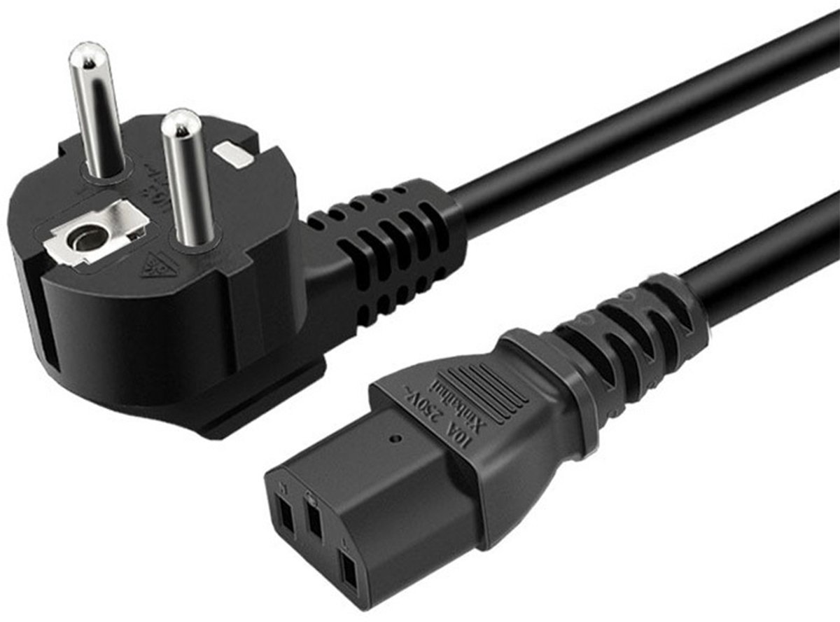 EXCITAT Stroomkabel - C13 kabel - PC stroomkabel 3-pins - met beschermcontacten - 230V - 3m - Zwart