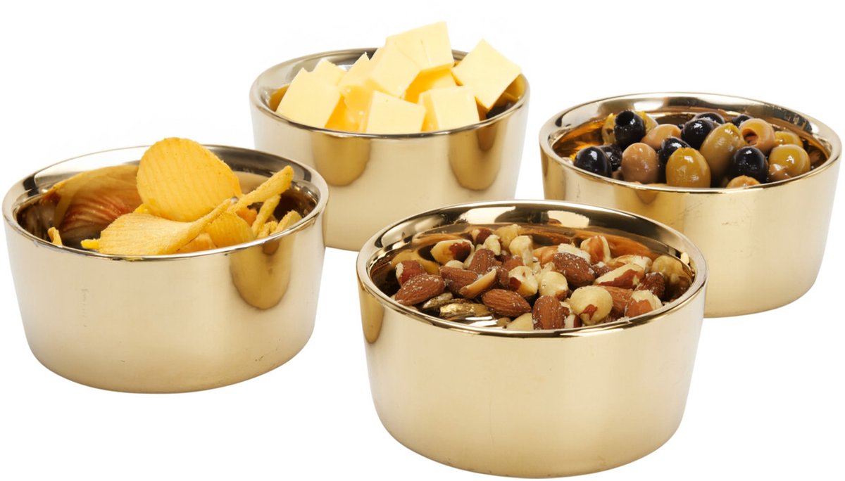 Siaki Serveer/chips schaaltjes - 8x stuks - aardewerk/gres - metallic goud - 9 x 18 cm