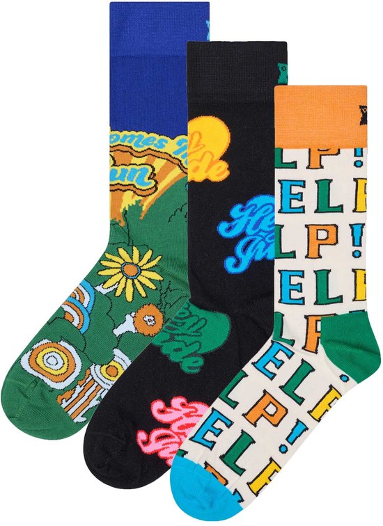 Happy Socks - Volwassen Uniseks The Beatles 3-Pack Sokken Cadeauset / Maat 41-46