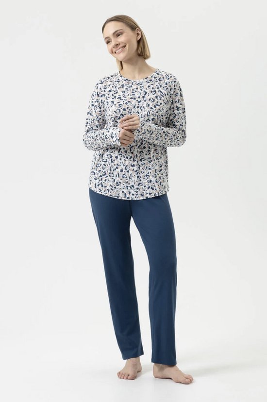 Mey Dames Pyjama – Soft Leo – Lange Mouw & Lange Broek – 100% Katoen – Deep Marine - 48