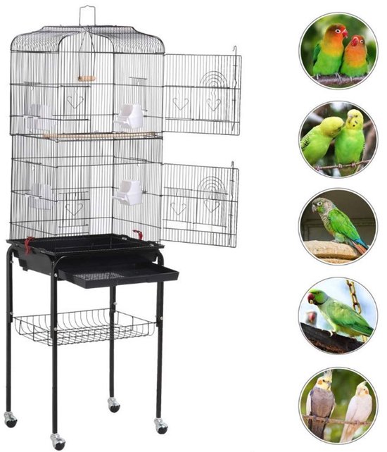 Volière à oiseaux PIPIPOXER avec roues pivotantes standard à 360° 46 x 35,5 x 158,5 cm