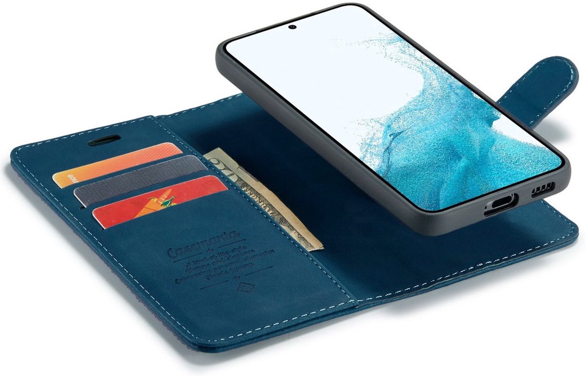 CaseMania Bookcase hoesje geschikt voor Samsung Galaxy S25 FE - Effen Donkerblauw - Kunstleer - 2-in-1 Magnetisch Uitneembaar Design