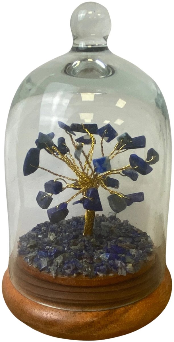 Ruben Robijn Lapis Lazuli edelsteen boompje onder glazen stolp Blauw