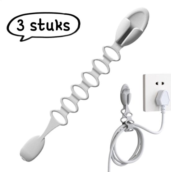 Organisateur de câbles mural 3 pièces sans perçage, en silicone, pour bureau ou cuisine, multifonctionnel, gris.
