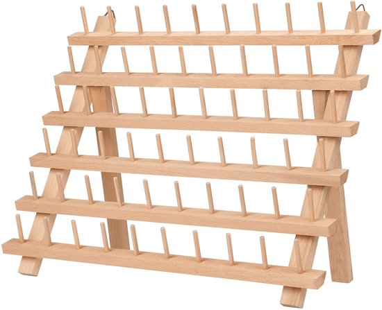Kurtzy Support de Fil en Bois pour 60 Molinets - Support Organisateur de Fil avec Crochet Muraux - Debout ou Mural - Support de Bobine de Couture en Bois de Bouleau pour Fils à Broder, Quilting et à Coudre