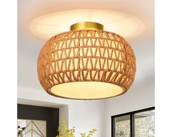 Rosnek Rotan Hanglampen Eetkamer - Boho Rotan Plafondlamp Handgemaakt Met Stoffen Kap - Hanglampen Woonkamer Woonkamer voor In de Hal, Slaapkamer of Hal