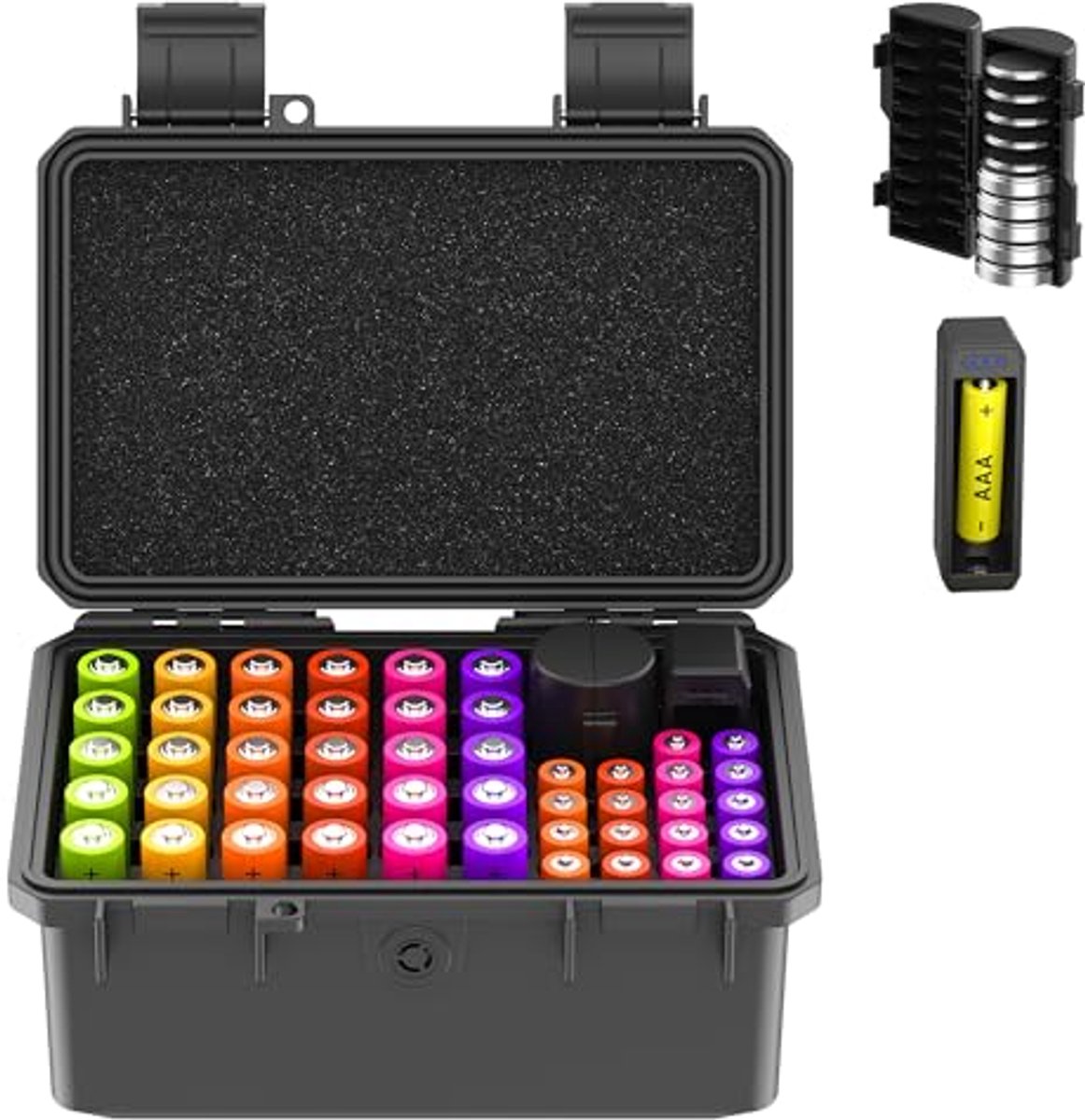 Batterijorganisatiehouder voor AA en AAA met Tester - Waterdichte Hardshell Organizer