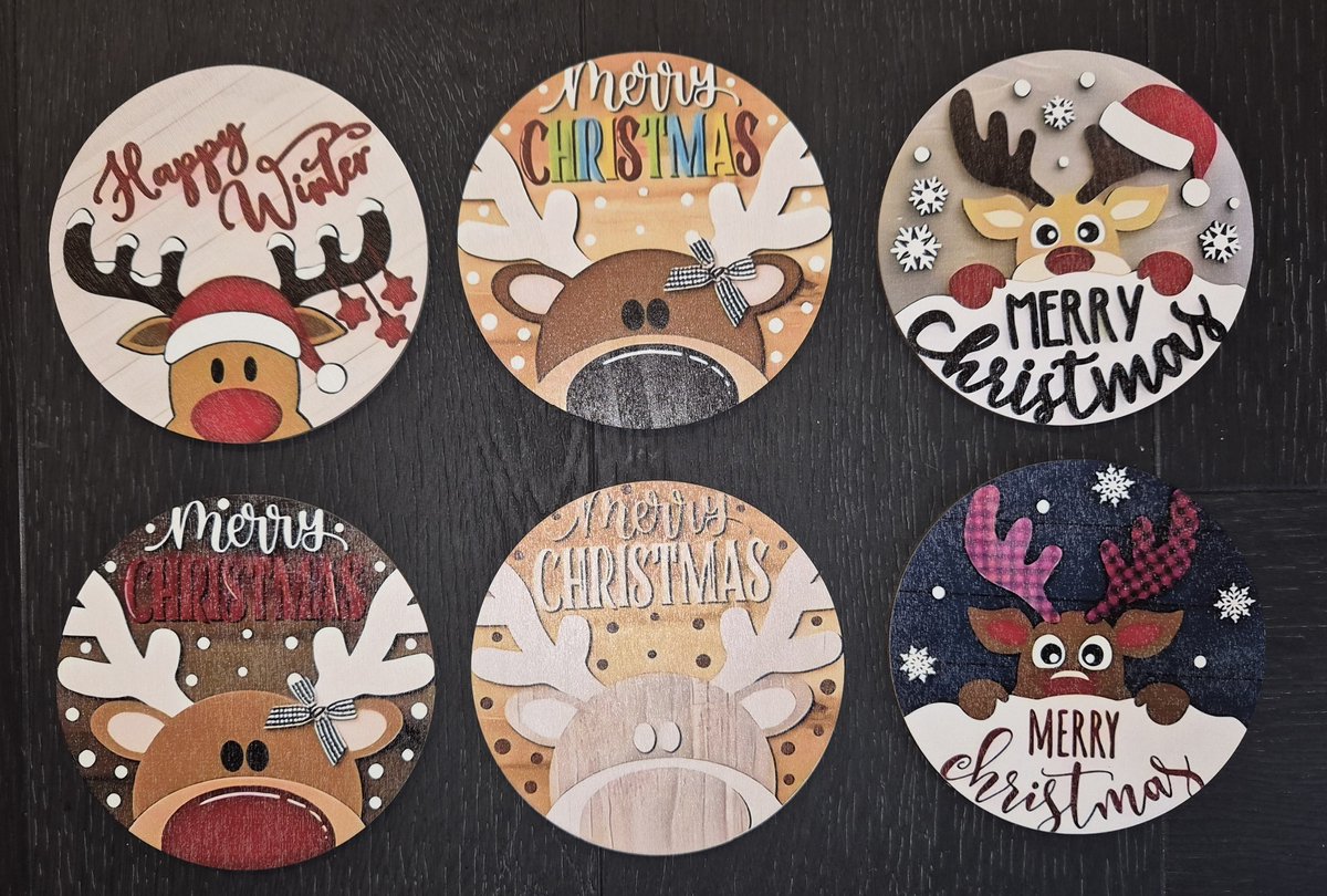 Onderzetters - 6 stuks - kerst Rudolf - hout