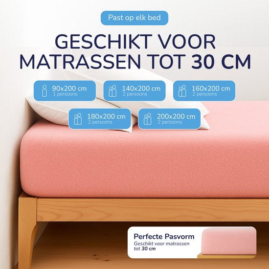 Hoeslaken polaire Decoware® Teddy - Rose - 180 x 200 cm - Extra chaud et doux - Pour Matelas jusqu'à 30 cm