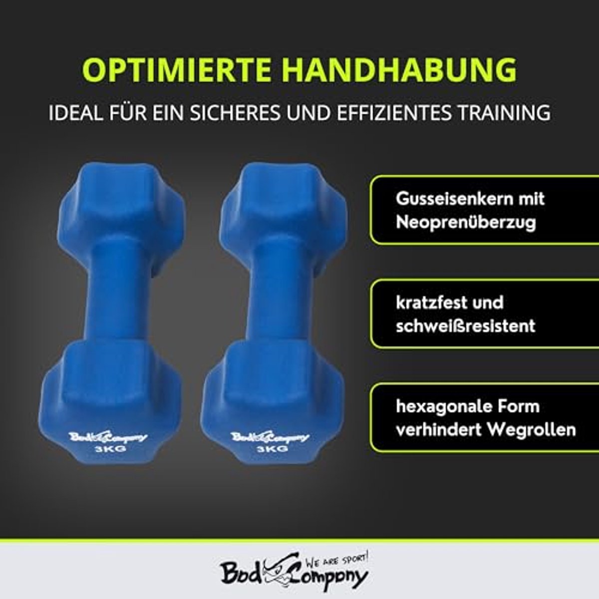 Neopreen Halters 2 x 3 kg - Korte Dumbbells voor Fitness, Gymnastiek en Aerobics - Thuis Gym Dumbbells voor Mannen en Vrouwen
