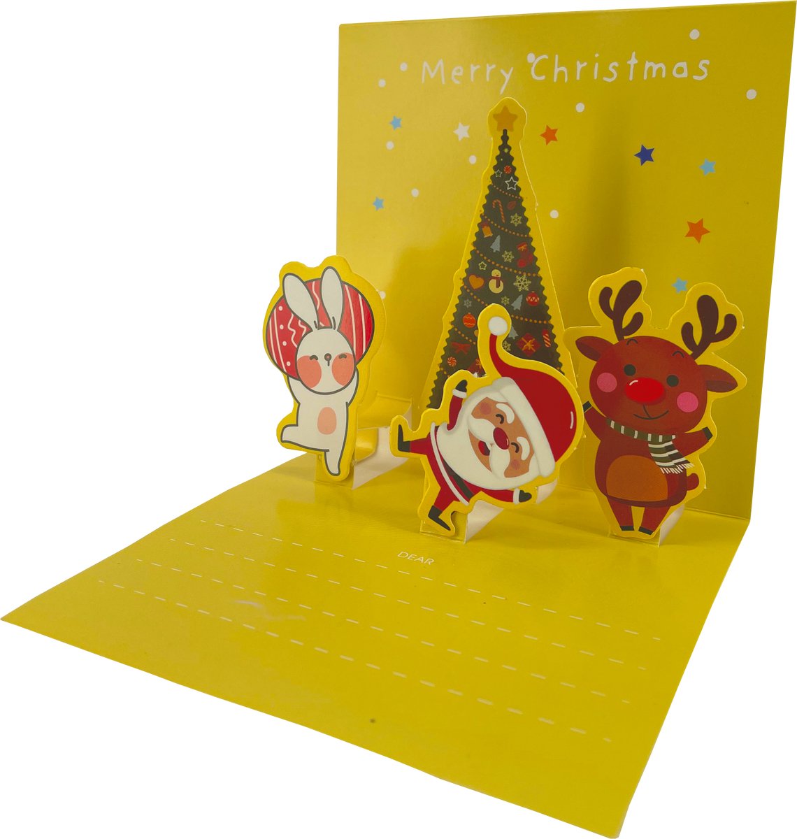 3D Pop Up Kerstkaart - Geel - 11x11 cm - DIY Kerstkaart - Ansichtkaart - Wenskaart - Met Envelop