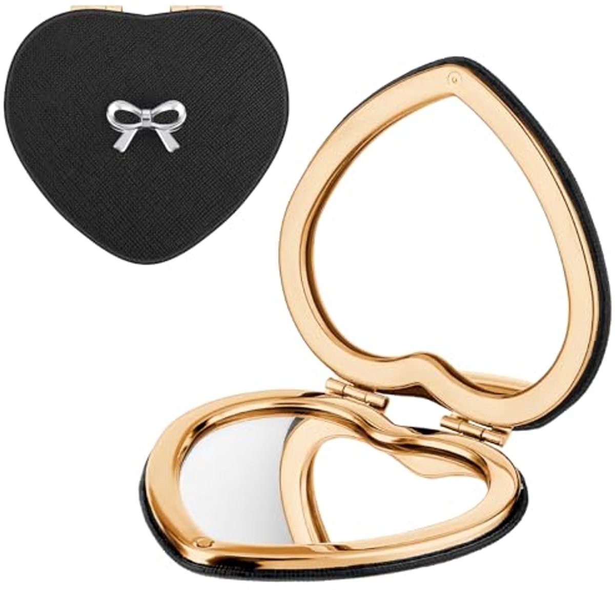 Compacte opvouwbare hartvormige make-up spiegel met 1X/2X vergroting