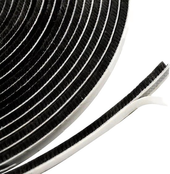 Deurafdichting - Tochtstrip - Borstelafdichting - Zelfklevend - 9 mm (B) x 15 mm (D) x 6 m (L) - insectenbescherming - Afdichtingsborstel - Voor deur, ramen, kledingkast, tochtstopper voor deuren - Zwart