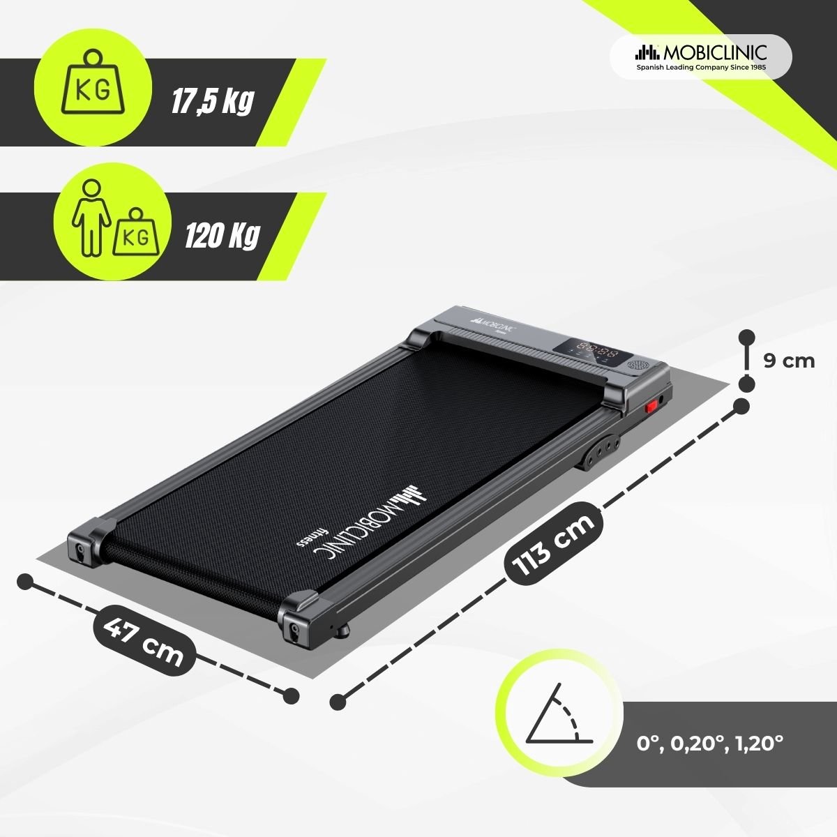 Afbeelding 2 van Mobiclinic Andy - Loopband - 8 km/u - 3 hellingsniveaus Eenvoudig te monteren - Afstandsbediening - Digitaal display - Zonder armleuningen - Zwart