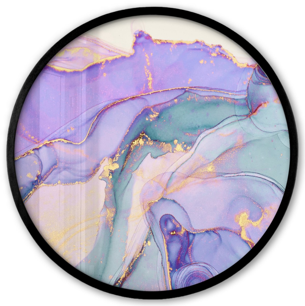 FrameYourWall Poster in lijst Rond - Fotolijst 40x40 cm - Posters - Goud - Marmer - Paars - Ronde posterlijst zwart - Decoratie - Wanddecoratie woonkamer - Muurdecoratie slaapkamer Multicolor