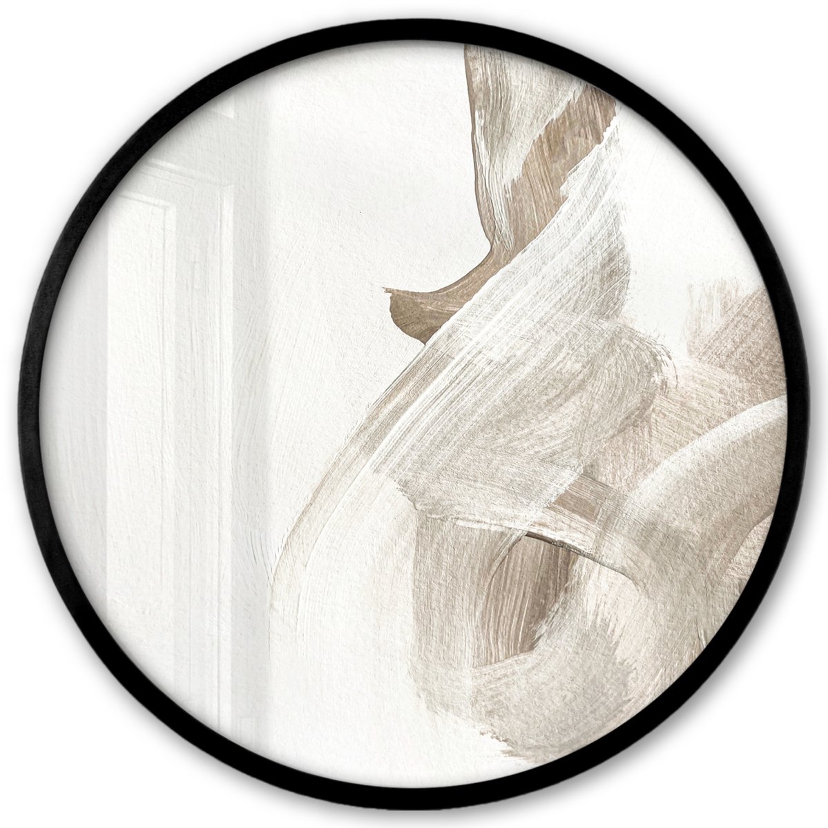 FrameYourWall Poster in lijst Rond - Fotolijst 40x40 cm - Posters - Abstract - Moderne kunst - Beige - Ronde posterlijst zwart - Decoratie - Wanddecoratie woonkamer - Muurdecoratie slaapkamer Beige - Verfstreep