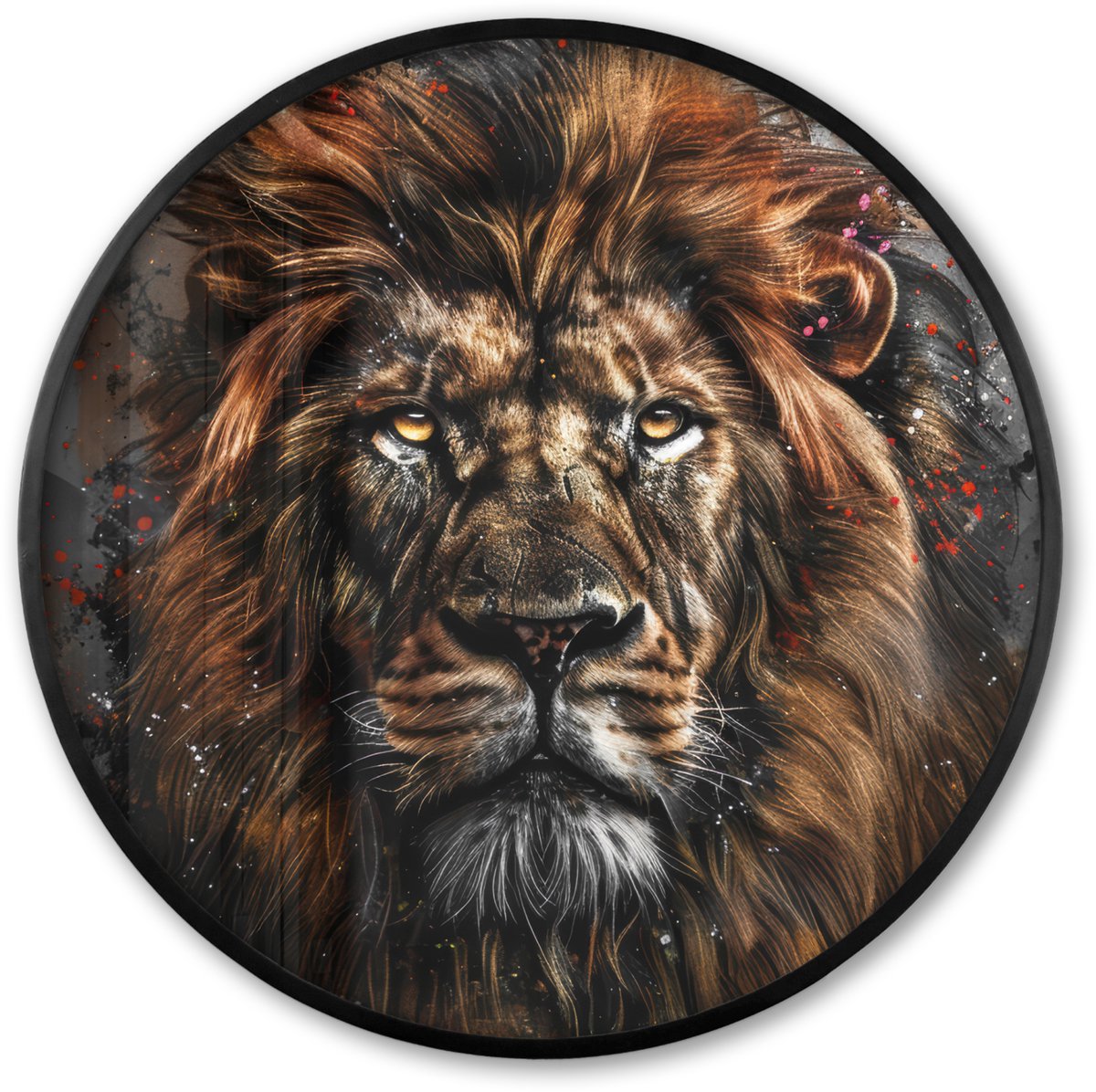 FrameYourWall Poster in lijst Rond - Fotolijst 80x80 cm - Posters - Leeuw - Dieren - Portret - Zwart - Luxe - Ronde posterlijst zwart - Decoratie - Wanddecoratie woonkamer - Muurdecoratie slaapkamer
