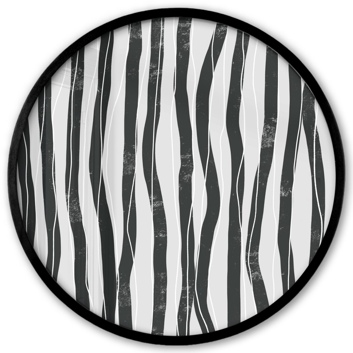 FrameYourWall Poster in lijst Rond - Fotolijst 40x40 cm - Posters - Kunst - Abstract - Lijnen - Zwart - Wit - Ronde posterlijst zwart - Decoratie - Wanddecoratie woonkamer - Muurdecoratie slaapkamer