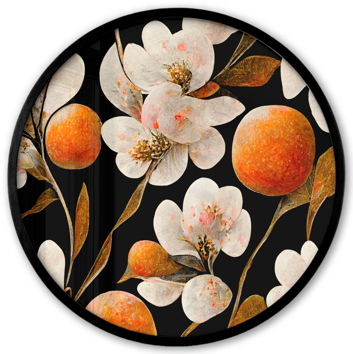 FrameYourWall Poster in lijst Rond - Fotolijst 40x40 cm - Posters - Bloemen - Wit - Oranje - Natuur - Ronde posterlijst zwart - Decoratie - Wanddecoratie woonkamer - Muurdecoratie slaapkamer Multicolor