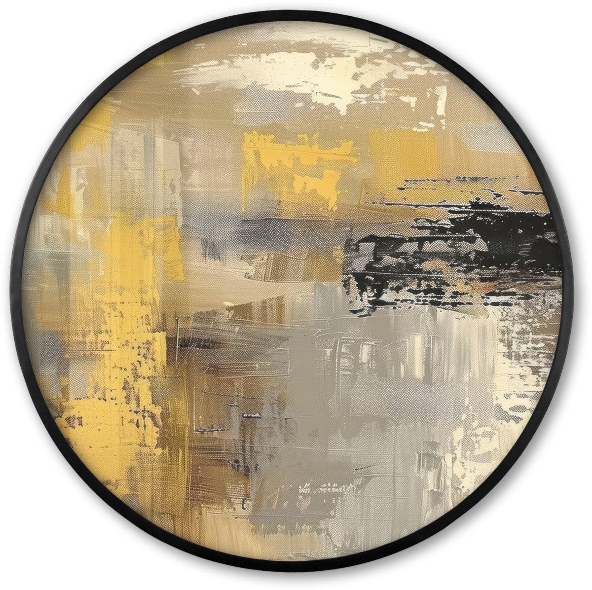 FrameYourWall Poster in lijst Rond - Fotolijst 60x60 cm - Posters - Abstract - Geel - Modern - Beige - Ronde posterlijst zwart - Decoratie - Wanddecoratie woonkamer - Muurdecoratie slaapkamer