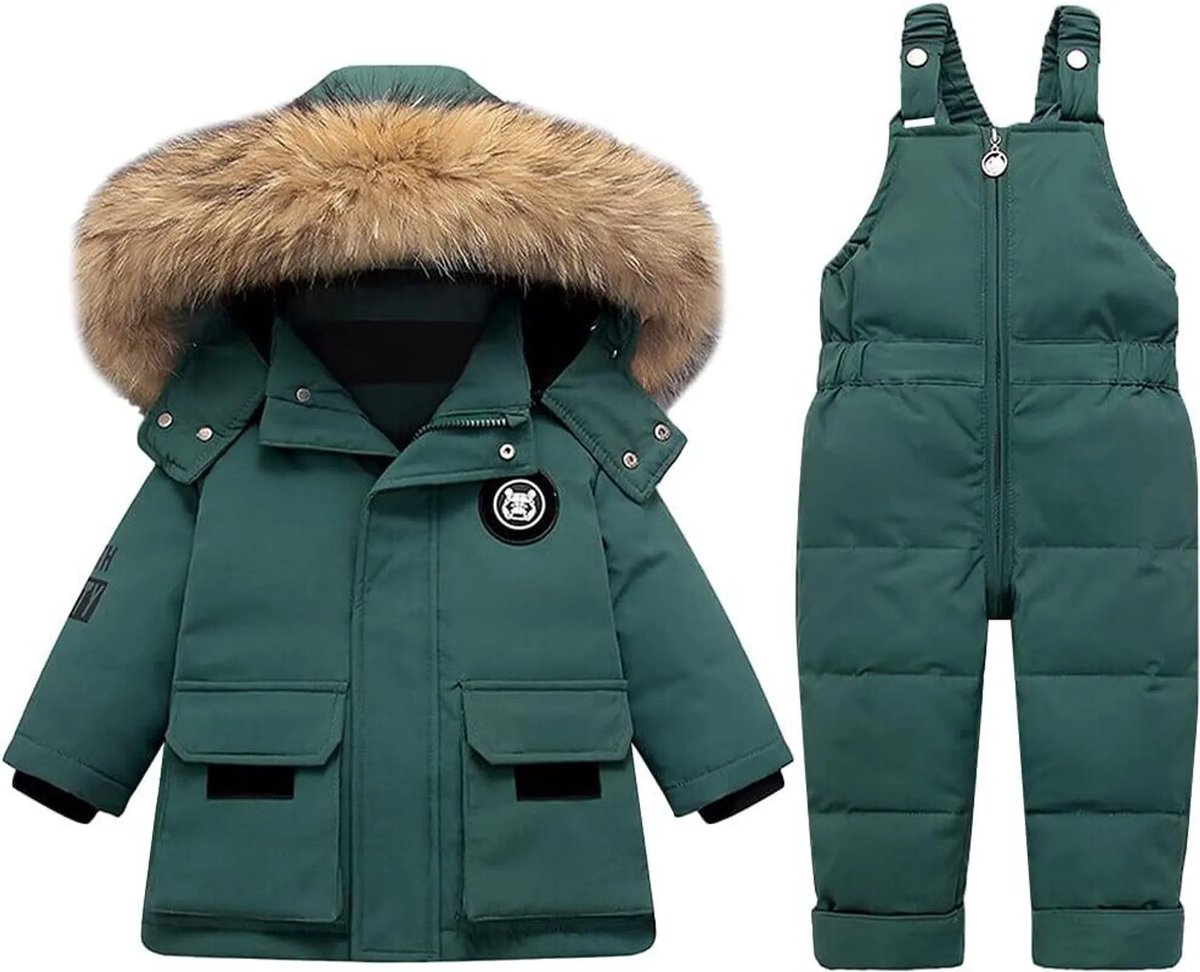 Kraftverdia® - skipak - skipak baby - winterpak voor baby - ski-donsjack pak - winddicht - warm - Tops en broeken 2STUKS - Geschikt voor jongens en meisjes Sneeuwpak - groen - maat 100