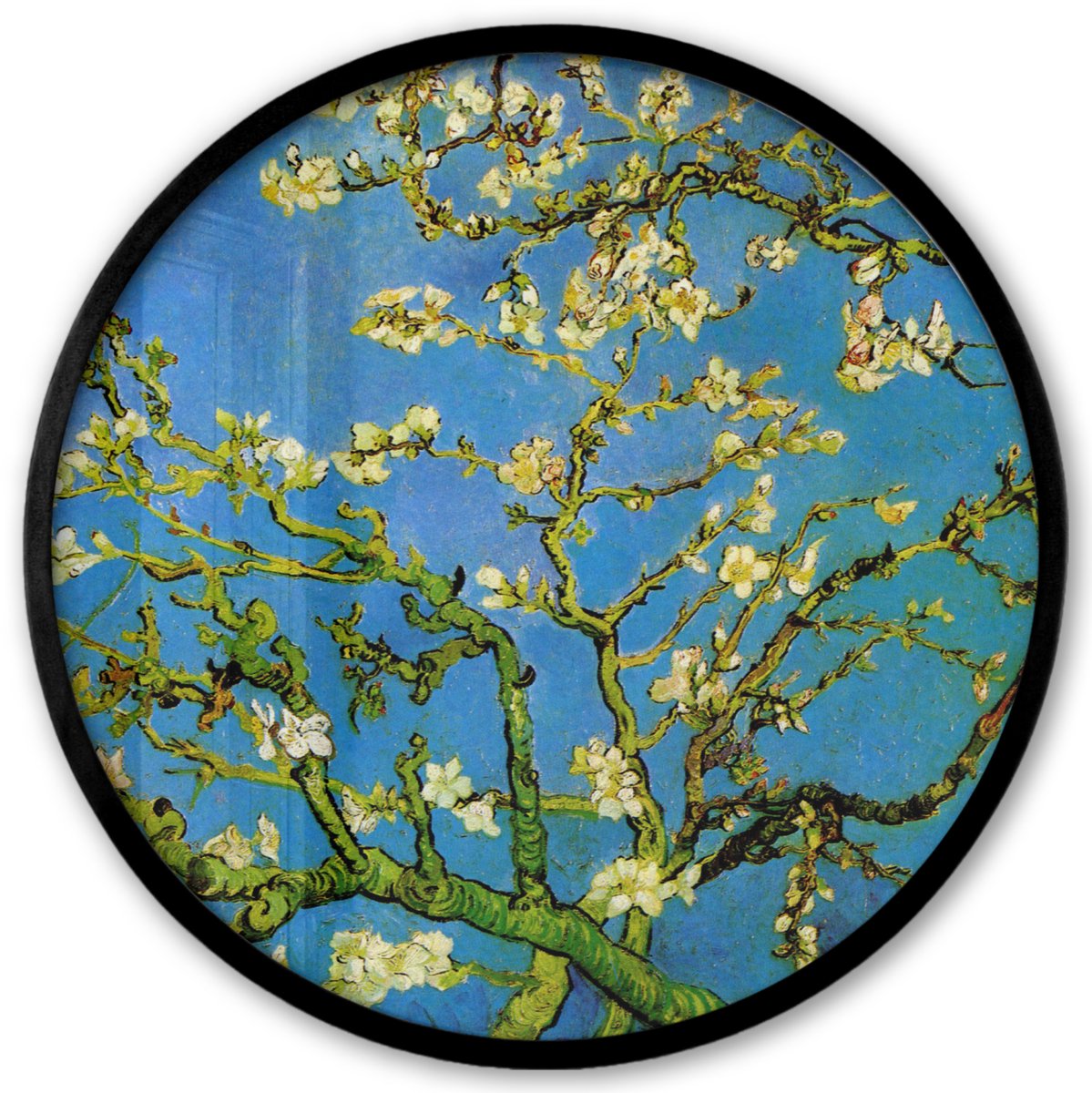 FrameYourWall Poster in lijst Rond - Fotolijst 40x40 cm - Posters - Amandelbloesem - Vincent van Gogh - Ronde posterlijst zwart - Decoratie - Wanddecoratie woonkamer - Muurdecoratie slaapkamer