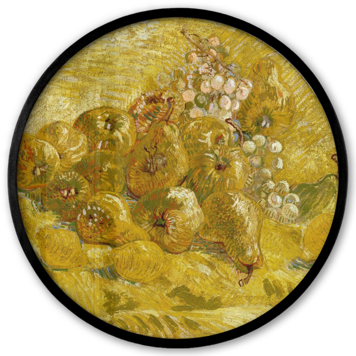 FrameYourWall Poster in lijst Rond - Fotolijst 40x40 cm - Posters - Kweeperen, citroenen, peren en druiven - Vincent van Gogh - Ronde posterlijst zwart - Decoratie - Wanddecoratie woonkamer - Muurdecoratie slaapkamer Multicolor