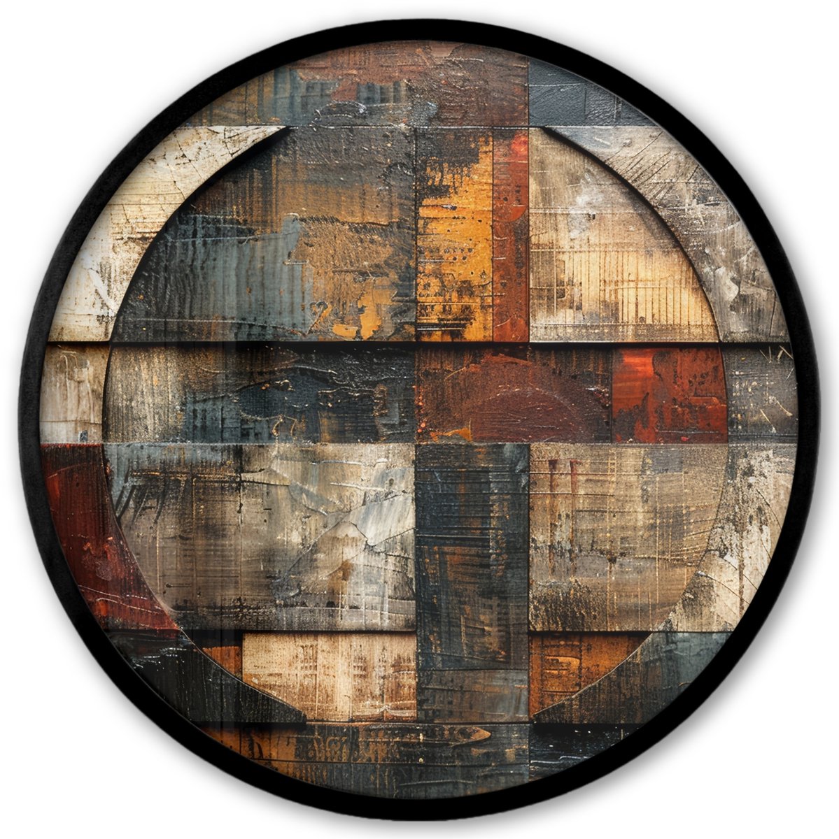 FrameYourWall Poster in lijst Rond - Fotolijst 40x40 cm - Posters - Kunst - Bruin - Abstract - Hout motief - Ronde posterlijst zwart - Decoratie - Wanddecoratie woonkamer - Muurdecoratie slaapkamer