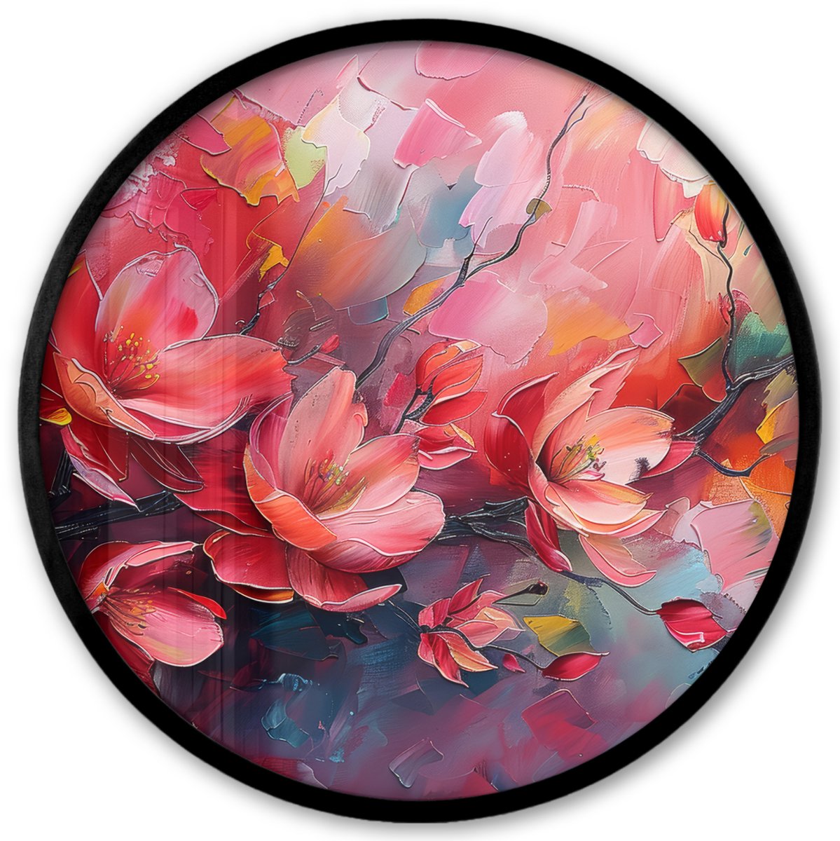 FrameYourWall Poster in lijst Rond - Fotolijst 40x40 cm - Posters - Bloemen - Roze - Natuur- Kunst - Abstract - Ronde posterlijst zwart - Decoratie - Wanddecoratie woonkamer - Muurdecoratie slaapkamer