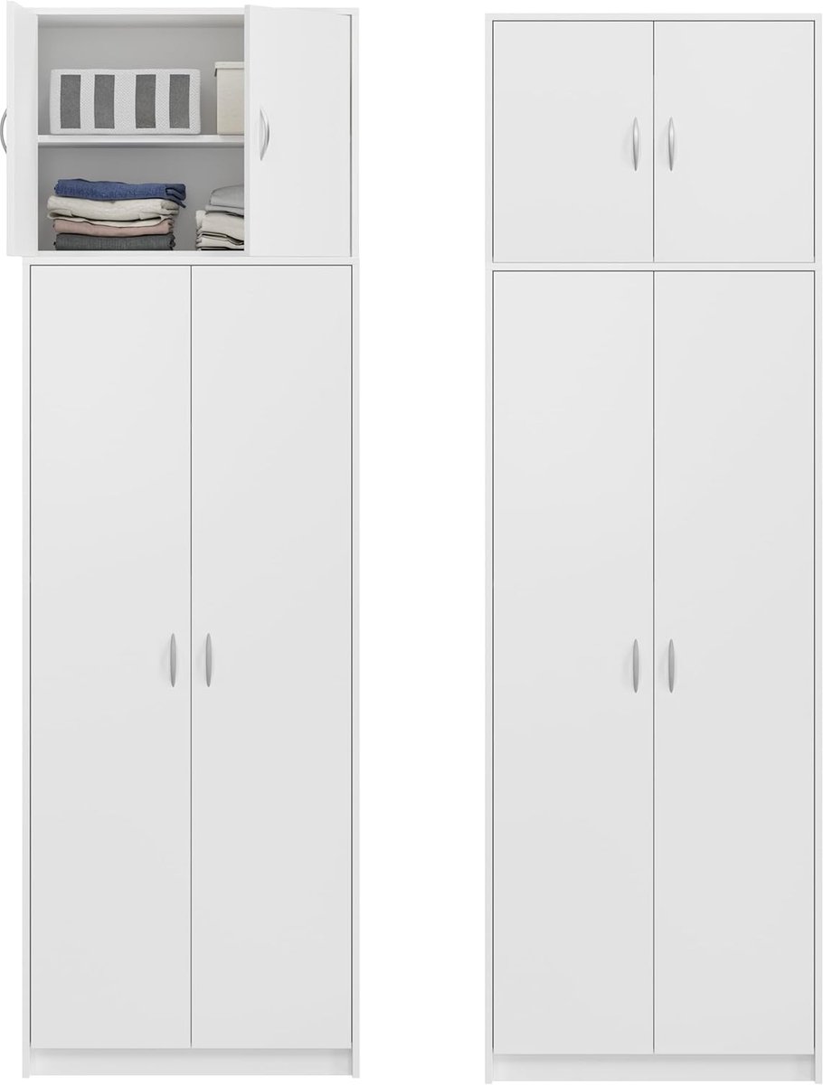 Kledingkast met Plank en 5 Legplanken - Modern Ontwerp, Wit - 235 x 75 x 35 cm