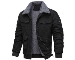 Winterjas voor heren, fleecejack, overgangsjas, warme fleece gevoerde jas, opstaande kraag, winterparka met zakken