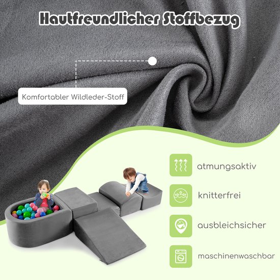 COSTWAY 5-delige schuimbouwstenen, reuzenbouwstenen met ballenbad, grote bouwstenen om te ravotten en te klimmen, klimblokken, zachte bouwstenen (bruin) van Merkloos — afbeelding 4