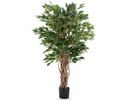 Kunstplant Ficus Liana 120 Cm - Zijden Kunstplant - Groene Bladeren - Houten Stam - Kamerplant / Kantoorplant
