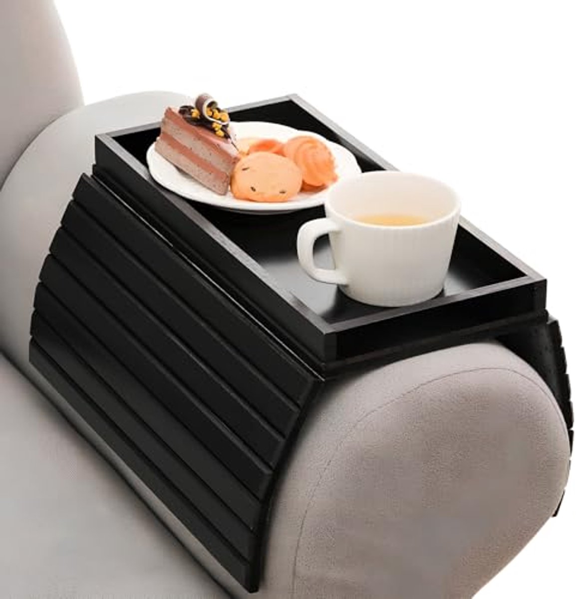 Opvouwbaar Bamboe Sofa Armleuning Dienblad – Antislip Organiser voor Drankjes en Snacks