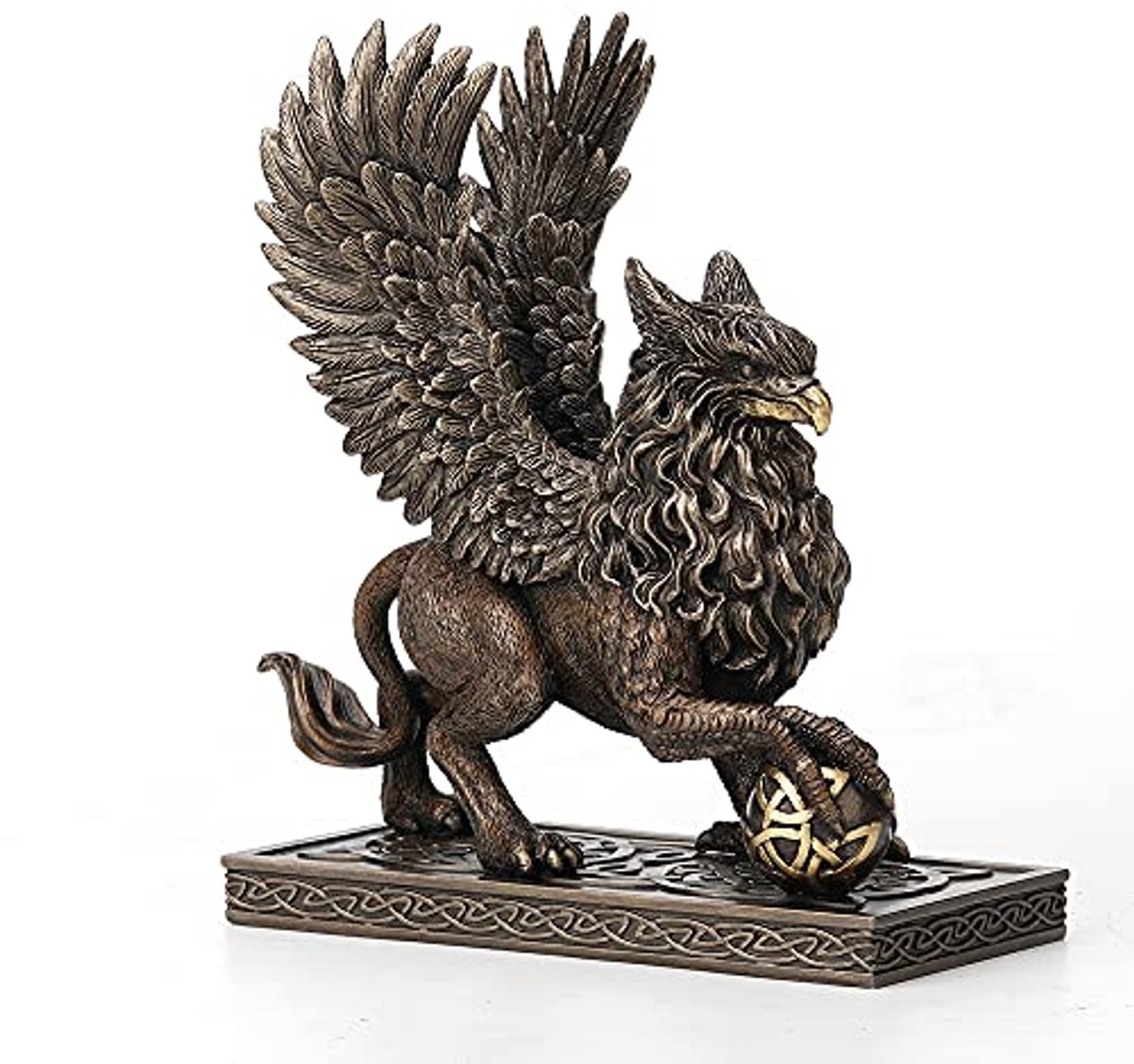 Handgeschilderd Bronzen Beeld van Keltische Griffioen Klauw op Bol Hars Sculptuur 19 cm