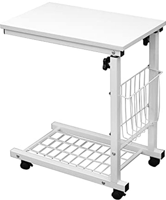 sogesfurniture End Table, Portable Laptop Table with Wheels, Height
