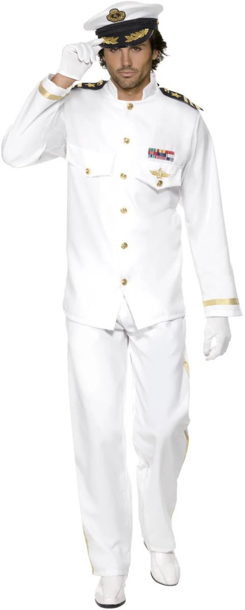 Smiffy's Luxe Kapitein kostuum - wit - heren - polyester - compleet set - carnaval - zeeman 48/50