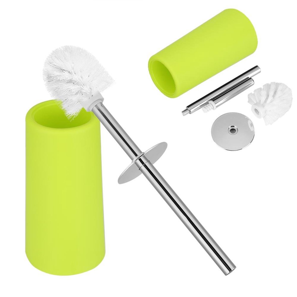 Toilet Brush Stainless Steel Brush Holder Strong Compact with Heavy Base for Bathroom Toilet (Green)