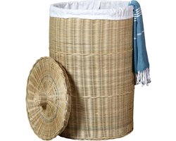 Wasverzamelaar met deksel – gevlochten wasmand van rotan, 75 L - opbergmand, opbergbox & opbergruimte