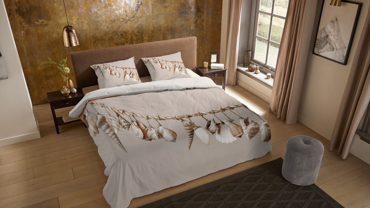 Pure dekbedovertrek schelpen - Lits jumeaux 240x200/220 cm - Zand - Microvezel