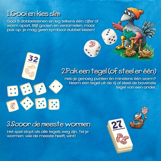 999 Games - Regenwormen - Dobbelspel - Eenvoudig te leren, snel te spelen - Familiespel - Gezelschapsspel - Educatief spel - Kinderspel - Klein cadeautje
