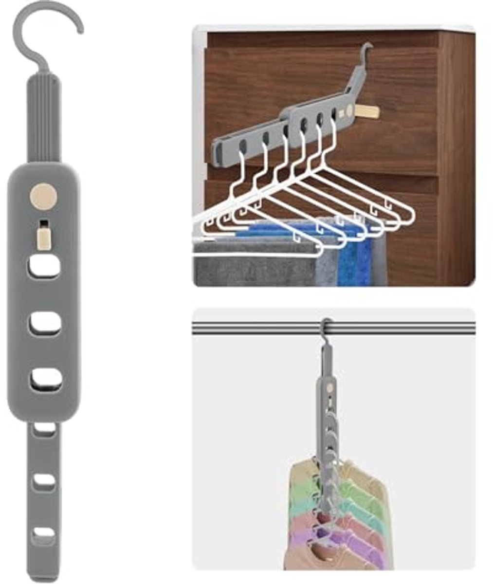 Ruimtebesparende antislip kleerhanger voor de kast, inklapbaar met deurhaken - grijs