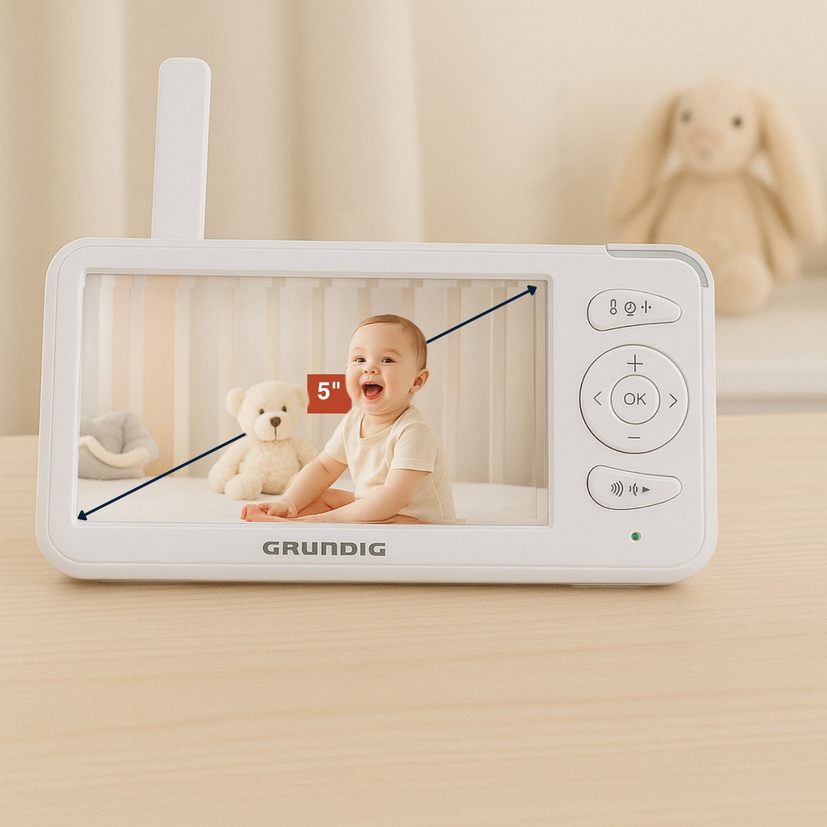 Grundig Video Babyfoon met Camera - Baby Monitor met 5-inch Kleurenscherm - Babyphone met Nachtzicht, Temperatuurweergave en Terugspreekfunctie - Wit thumbnail 5